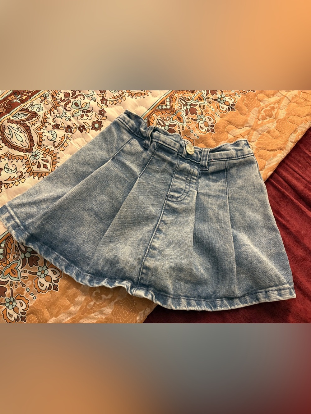 Light Wash Denim Pleated Mini Skirt - Blue